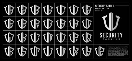 Set of technology shield letter V VV logo design