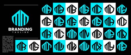 Moderne abstrait lettre initiale M MM logo timbre ensemble
