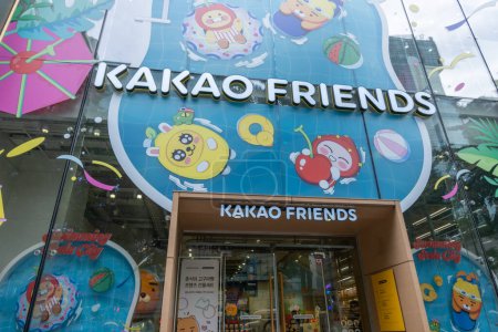 Photo for Seoul, South Korea - 4 September 2023: Exterior view shopfront of Kakao Friends Hongdae Flagship Store. It offers a wide range of character merchandise. - Royalty Free Image