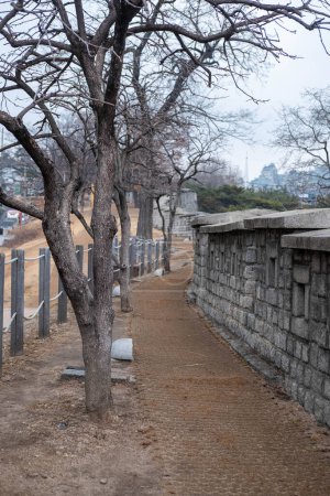 Téléchargez les photos : Mur de Séoul le long du parc Heunginjimun dans la région de Dongdaemun à Séoul, Corée du Sud - en image libre de droit