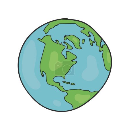 Ilustración de Dibujos animados Dibujo de la mano del globo, ilustración del vector mundial sobre fondo blanco - Imagen libre de derechos