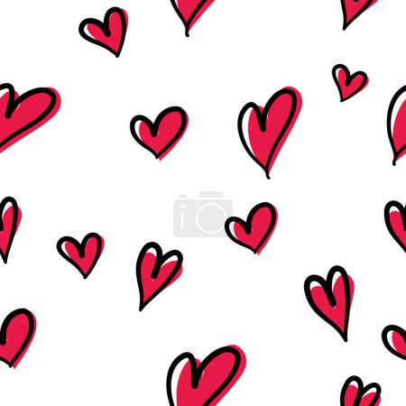 Seamless Hand Drawn Heart Pattern Background for Valentine's Day. Vector