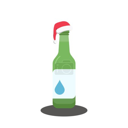 Illustration for Flat icon of Soju with Christmas Santa Hat. It is the famous clear, colorless distilled beverage of Korean origin - Royalty Free Image