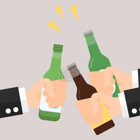 Illustration for Flat icon of businessmen holding Bottle of Beer and Soju. Celebration - Royalty Free Image