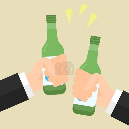 Illustration for Flat icon of two hands holding Soju, famous clear, colorless distilled beverage of Korean origin - Royalty Free Image