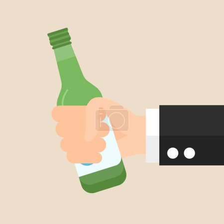 Illustration for Flat icon of Hand holding Soju, famous clear colorless distilled beverage of Korean origin - Royalty Free Image