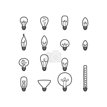 Illustration for Hand Drawn Doodle variety of Edison or filament light bulb. - Royalty Free Image