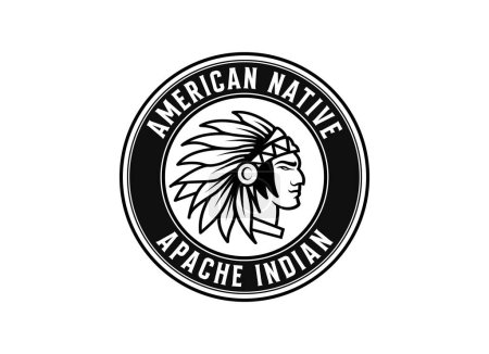 Ilustración de Perfil del jefe indio indio nativo. Logotipo del equipo de deporte de mascotas. Letras de mano. Logotipo de ilustración vectorial - Imagen libre de derechos