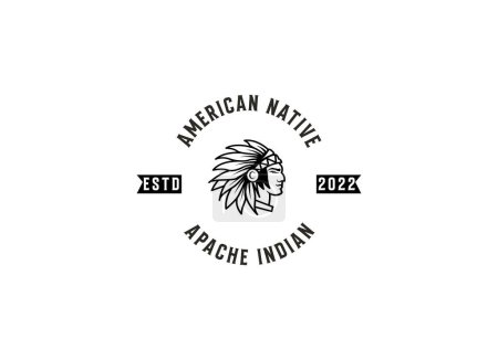Ilustración de Perfil del jefe indio indio nativo. Logotipo del equipo de deporte de mascotas. Letras de mano. Logotipo de ilustración vectorial - Imagen libre de derechos