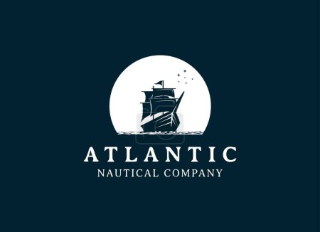 Illustration for Vintage Retro Sailing Ship Logo Design. Sailor, Marine, Nautical logo design - Royalty Free Image