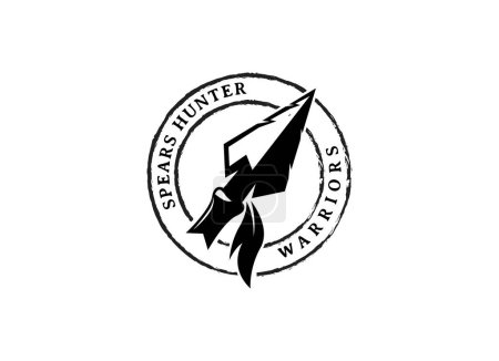 Téléchargez les illustrations : Indien Spear Arrowhead pour la chasse, chasse, chasseur Vintage Grunge Retro Hipster Logo Design - en licence libre de droit