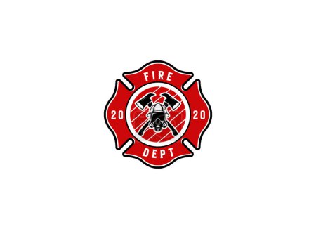 Téléchargez les illustrations : Logo emblème pompier design. dans un concept classique - en licence libre de droit