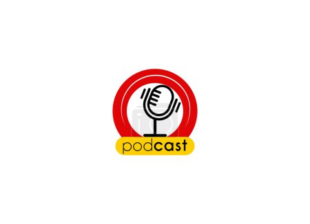 Téléchargez les illustrations : Podcast ou Radio Logo conception à l'aide de Microphone et icône de conversation - en licence libre de droit