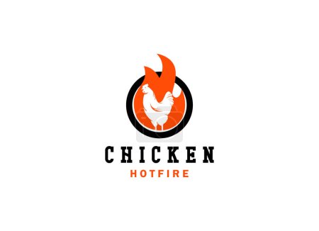 Ilustración de Rústico fuego logotipo de pollo, llama de gallina símbolo caliente icono de vectores ilustración, logotipo de degradado moderno, comida rápida restaurante aplicación icono - Imagen libre de derechos