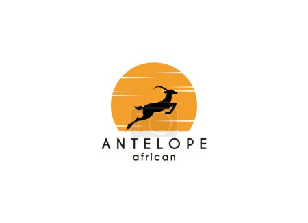Running Jumping Leaping Ibex Antelope silhouette for adventure outdoor zoo safari travel trip or wildlife conservation logo design