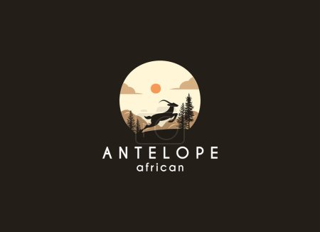 Running Jumping Leaping Ibex Antelope silhouette for adventure outdoor zoo safari travel trip or wildlife conservation logo design