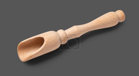 Photo for Wooden empty spice spoon with shadow on gray background - Royalty Free Image