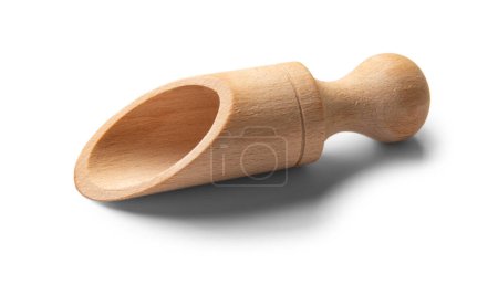Photo for Wooden empty spice spoon with shadow on white background - Royalty Free Image