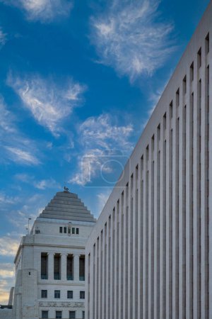 Photo for LA city hall perspective blue sky white clouds. High quality photo. Concept of growing or diminishing power. high quality image - Royalty Free Image