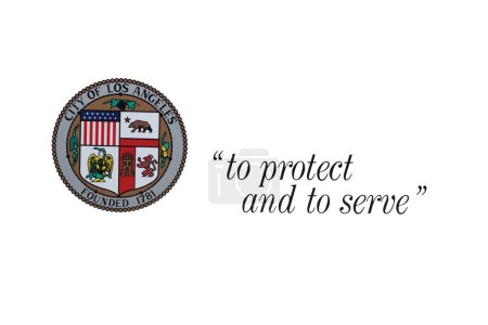 Illustration for Los Angeles city police department peace officers coat of arms, seal and motto. 6 color Isolated with copyspace. Vector illustration from photo - Royalty Free Image