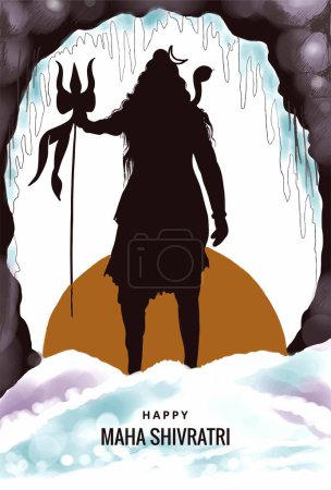 Téléchargez les illustrations : Hindu lord shiva for indian god maha shivratri silhouette card background - en licence libre de droit