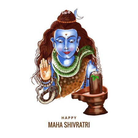Téléchargez les illustrations : Tirage à la main seigneur bénédictions shiva maha shivratri carte de vacances fond - en licence libre de droit