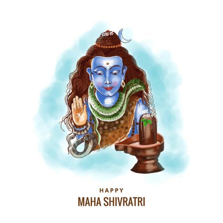 Téléchargez les illustrations : Tirage à la main seigneur bénédictions shiva maha shivratri carte de vacances fond - en licence libre de droit