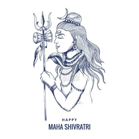 Téléchargez les illustrations : Dessin à la main hindou maha shivratri religieux hindou carte de festival fond - en licence libre de droit