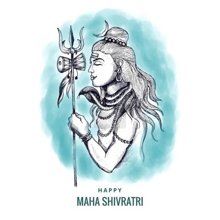 Téléchargez les illustrations : Dessin à la main hindou maha shivratri religieux hindou carte de festival fond - en licence libre de droit