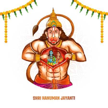 Illustration for Illustration of lord hanuman for hanuman jayanti festival card background - Royalty Free Image