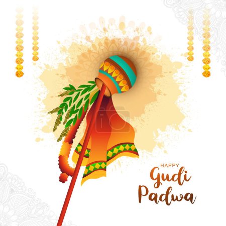 Téléchargez les illustrations : Festival indien de gudi padwa carte célébration fond - en licence libre de droit