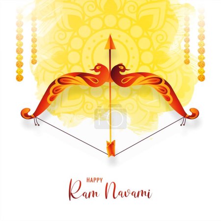 Illustration for Lord rama with bow and arrow sri ram navami background - Royalty Free Image