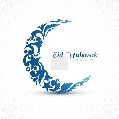 Illustration for Decorative moon eid mubarak card background - Royalty Free Image