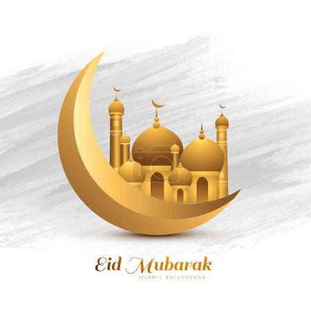 Illustration for Eid mubarak festival islamic moon and mosque card background - Royalty Free Image