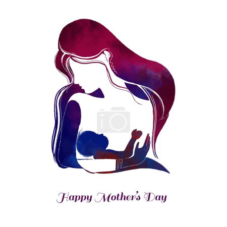 Téléchargez les illustrations : Art moderne pour la fête des mères heureuses conception de la carte d'amour maman et enfant - en licence libre de droit