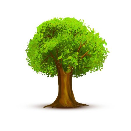 Ilustración de Hermoso árbol de paisaje verde sobre fondo blanco - Imagen libre de derechos