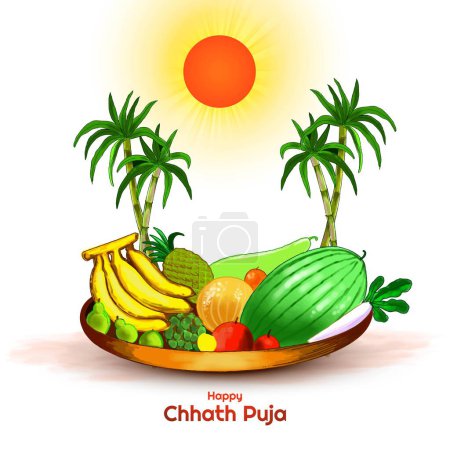 Illustration for Happy chhath puja holiday background for sun festival of india - Royalty Free Image