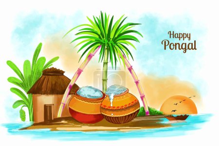 Téléchargez les illustrations : Happy Pongal fête récolte fête fête fête carte fond - en licence libre de droit