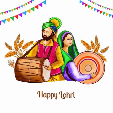 Illustration for Happy lohri cultural festival of punjab background - Royalty Free Image