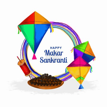 Happy makar sankranti festival background decorated with kites d
