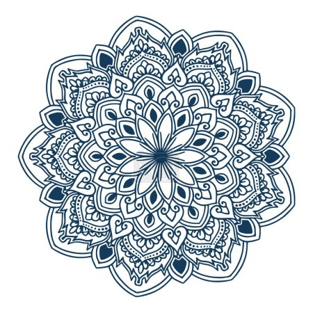 Téléchargez les illustrations : Mandala bleu décoratif sur fond blanc - en licence libre de droit