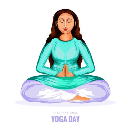 Internationaler Yoga-Tag mit Frau beim Yoga in Pose Aquarell Hintergrund