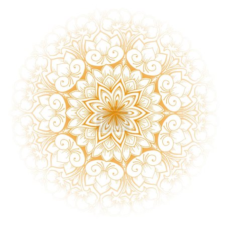 Mandala floral doré décoratif sur fond blanc