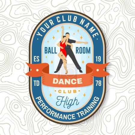 Illustration for Ballroom dance sport club badges Logo Patch. Concept for shirt or logo, print, stamp or tee. Dancesport sticker with dancing man and woman silhouette. Vector illustration - Royalty Free Image