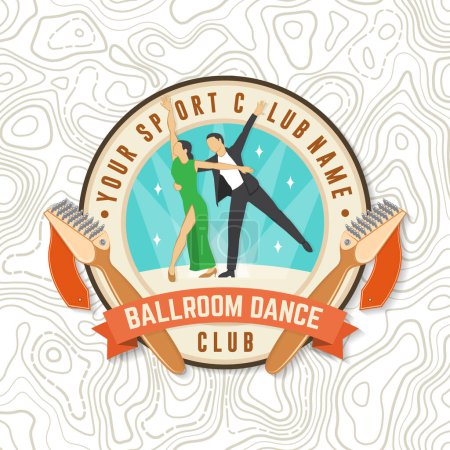 Illustration for Ballroom dance sport club logo, badge design. Concept for shirt or logo, print, stamp or tee. Dance sport sticker with man and woman silhouette. Vector. Tango, waltz, couples dancing ballroom style - Royalty Free Image