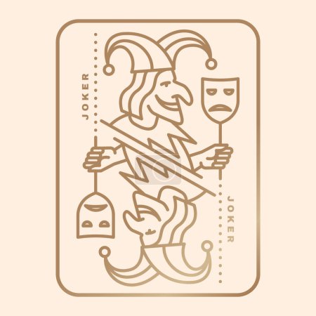 Ilustración de Joker jugando a las cartas. Ilustración vectorial. Esotérico, mágico Royal juego de cartas colección de diseño bromista. Línea de arte estilo minimalista. - Imagen libre de derechos