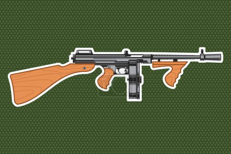 Gangster submachine gun sticker, patch for clothing. Vector illustration. Fashion patches T-shirt print design.