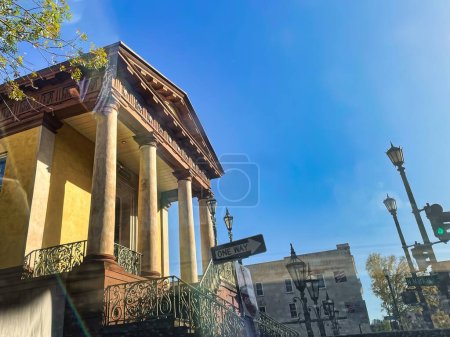 Photo for Charleston, united states - november 7 2022: the museum at market hall in downtown next to the slave trade market is housed in an architectural building with columns - Royalty Free Image