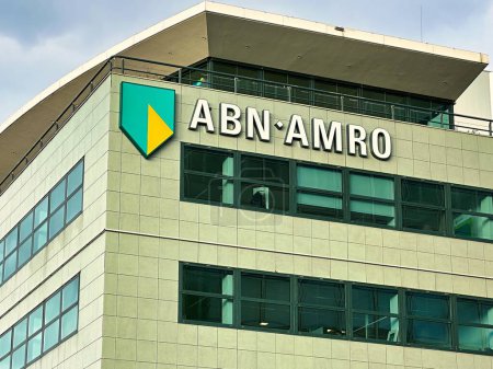 Photo for The Hague, netherlands - january 23 2023: office building with the sign of the big international dutch bank abn amro - Royalty Free Image