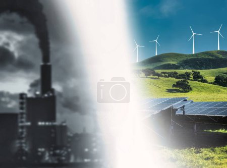 Foto de .transición energética de los combustibles fósiles a la energía verde. - Imagen libre de derechos